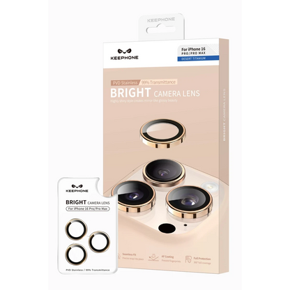Keephone Apple iPhone 16 Pro Max Bright PVD Metal Kamera Lens - Titanyum