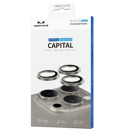 Keephone Apple iPhone 16 Pro Max Capital Alüminyum AR Kamera Lens Koruyucu - Beyaz Titanyum