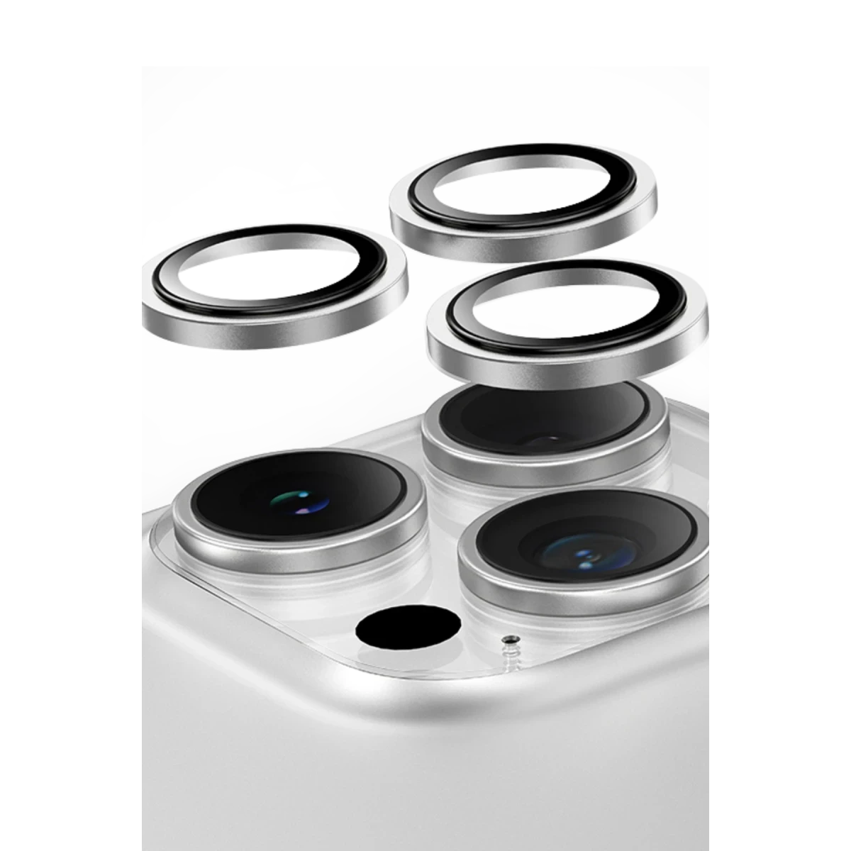 Keephone Apple iPhone 16 Pro Max Capital Alüminyum AR Kamera Lens Koruyucu - Beyaz Titanyum