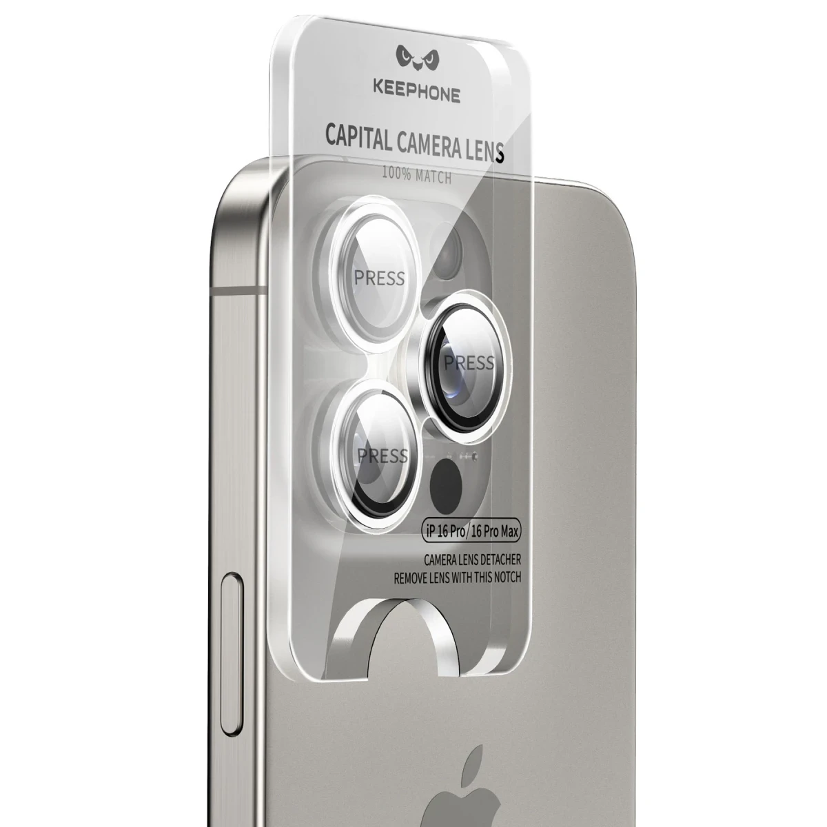 Keephone Apple iPhone 16 Pro Max Capital Alüminyum AR Kamera Lens Koruyucu - Beyaz Titanyum