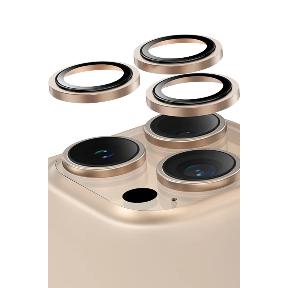 Keephone Apple iPhone 16 Pro Max Capital Alüminyum AR Kamera Lens Koruyucu - Çöl Titanyum