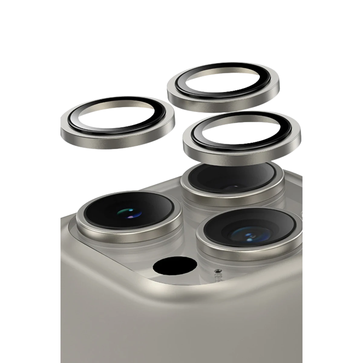 Keephone Apple iPhone 16 Pro Max Capital Alüminyum AR Kamera Lens Koruyucu - Natural Titanyum
