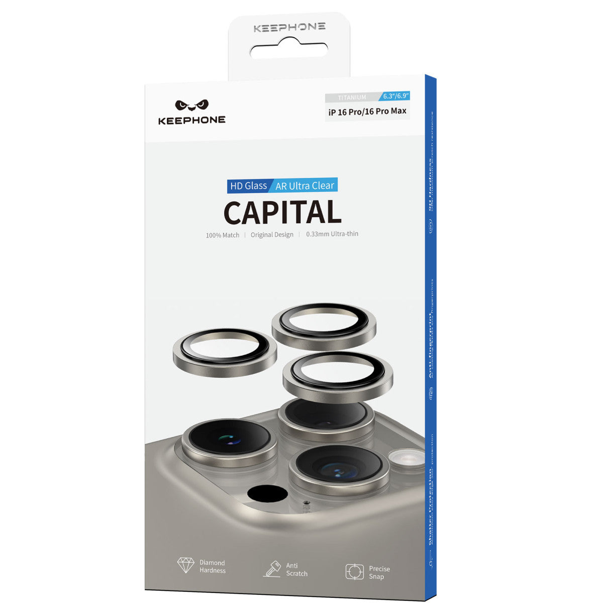 Keephone Apple iPhone 16 Pro Max Capital Alüminyum AR Kamera Lens Koruyucu