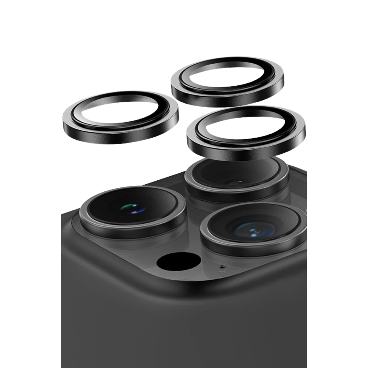 Keephone Apple iPhone 16 Pro Max Capital Alüminyum AR Kamera Lens Koruyucu - Siyah