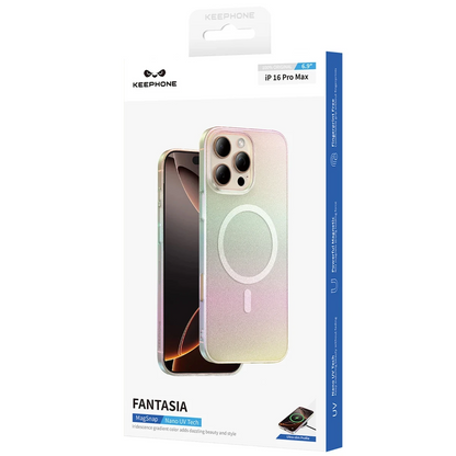 Keephone Apple iPhone 16 Pro Max Fantasia Gökkuşağı Magsafe Kılıf - Beyaz