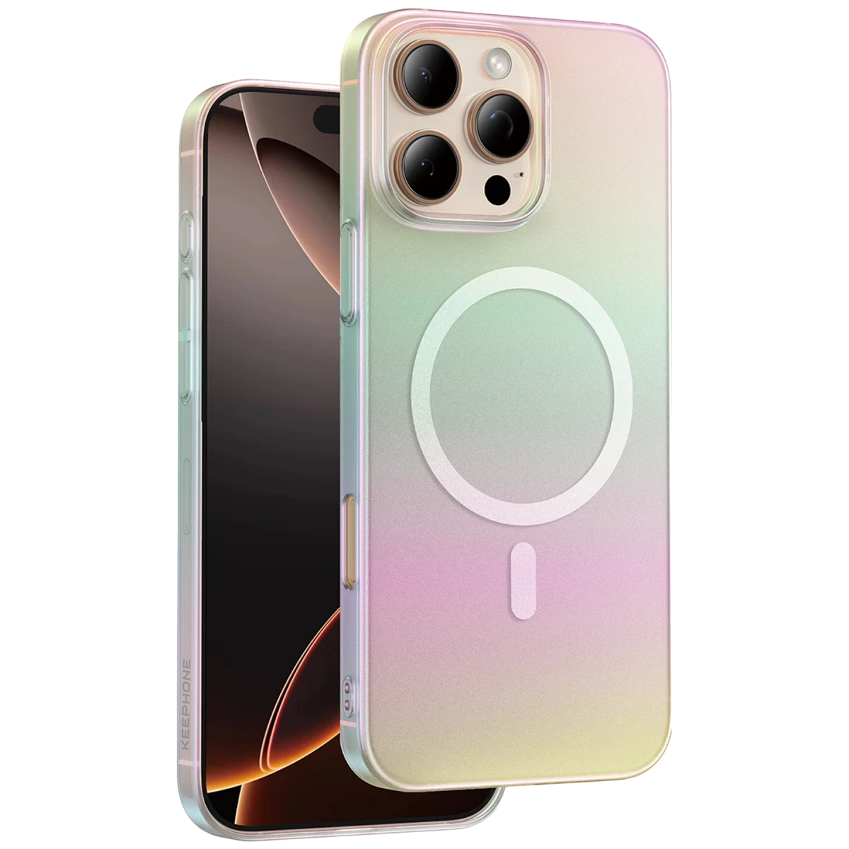 Keephone Apple iPhone 16 Pro Max Fantasia Gökkuşağı Magsafe Kılıf - Beyaz