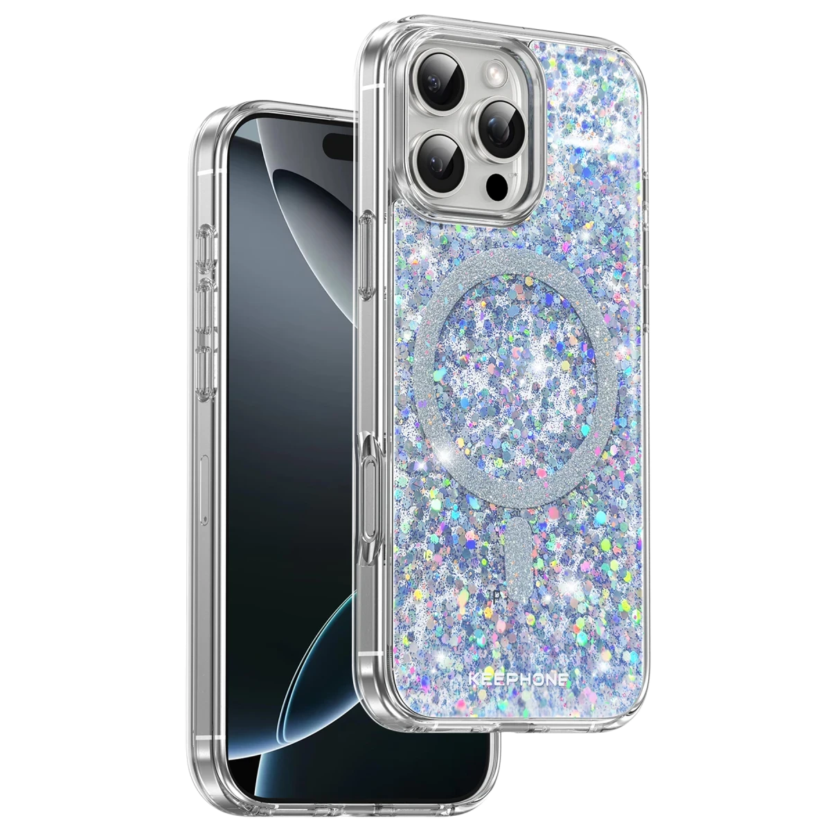 Keephone Apple iPhone 16 Pro Max Interstellar Glitter Magsafe Kılıf - Mavi