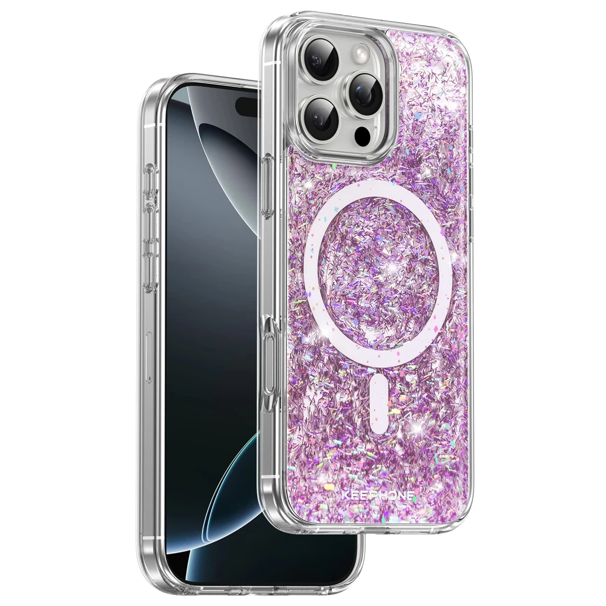 Keephone Apple iPhone 16 Pro Max Interstellar Glitter Magsafe Kılıf - Mor