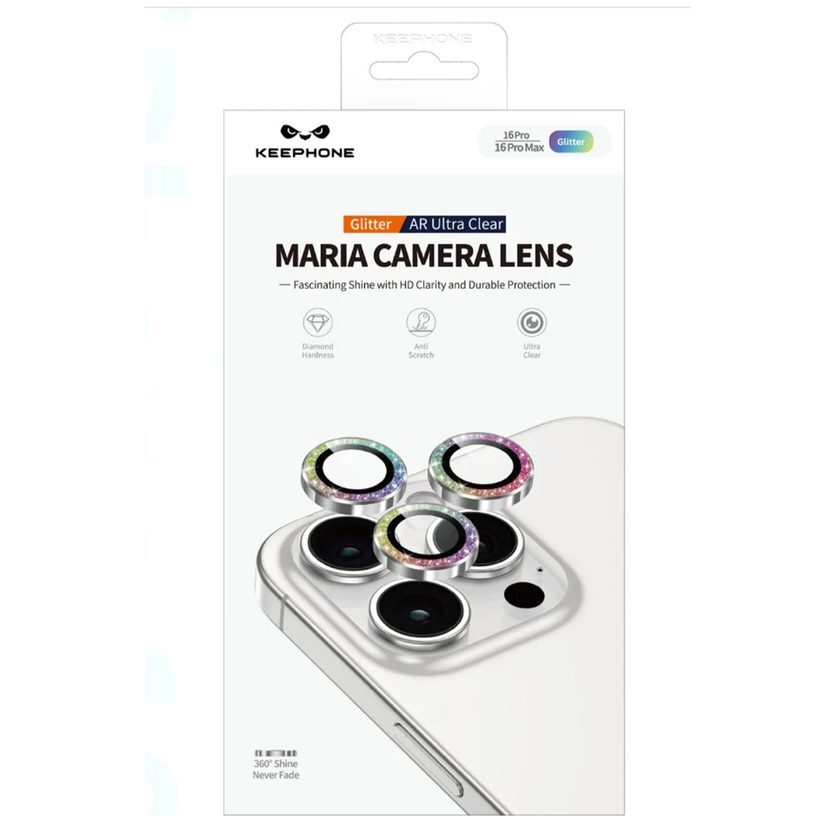 Keephone Apple iPhone 16 Pro Max Maria Simli Kamera Lens Koruyucu - Rainbow