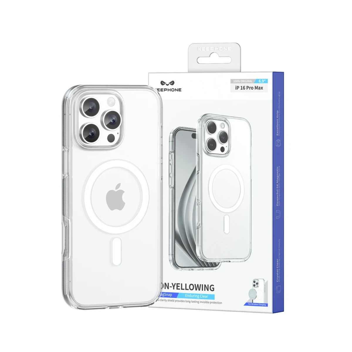 Keephone Apple iPhone 16 Pro Max Non Yellow Şeffaf Magsafe Kılıf - Şeffaf
