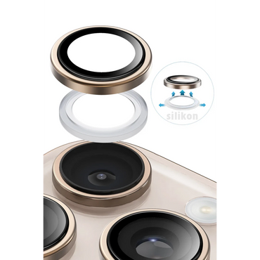 Keephone Apple iPhone 16 Pro Max Silikon Metal Kamera Lens Koruyucu - Titanyum