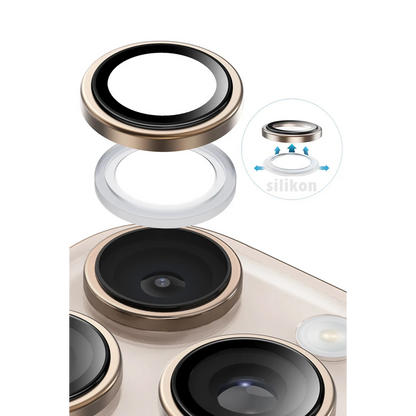 Keephone Apple iPhone 16 Pro Max Silikon Metal Kamera Lens Koruyucu - Titanyum