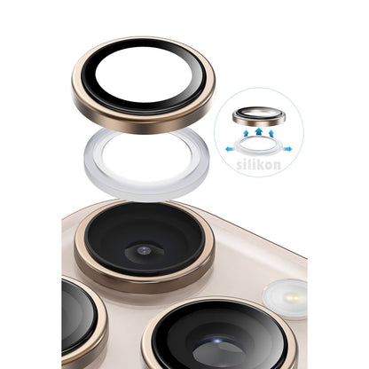 Keephone Apple iPhone 16 Pro Max Silikon Metal Kamera Lens Koruyucu