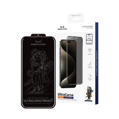 Keephone Apple iPhone 16 UltraCurve Privacy 3D Cam Ekran Koruyucu - Siyah