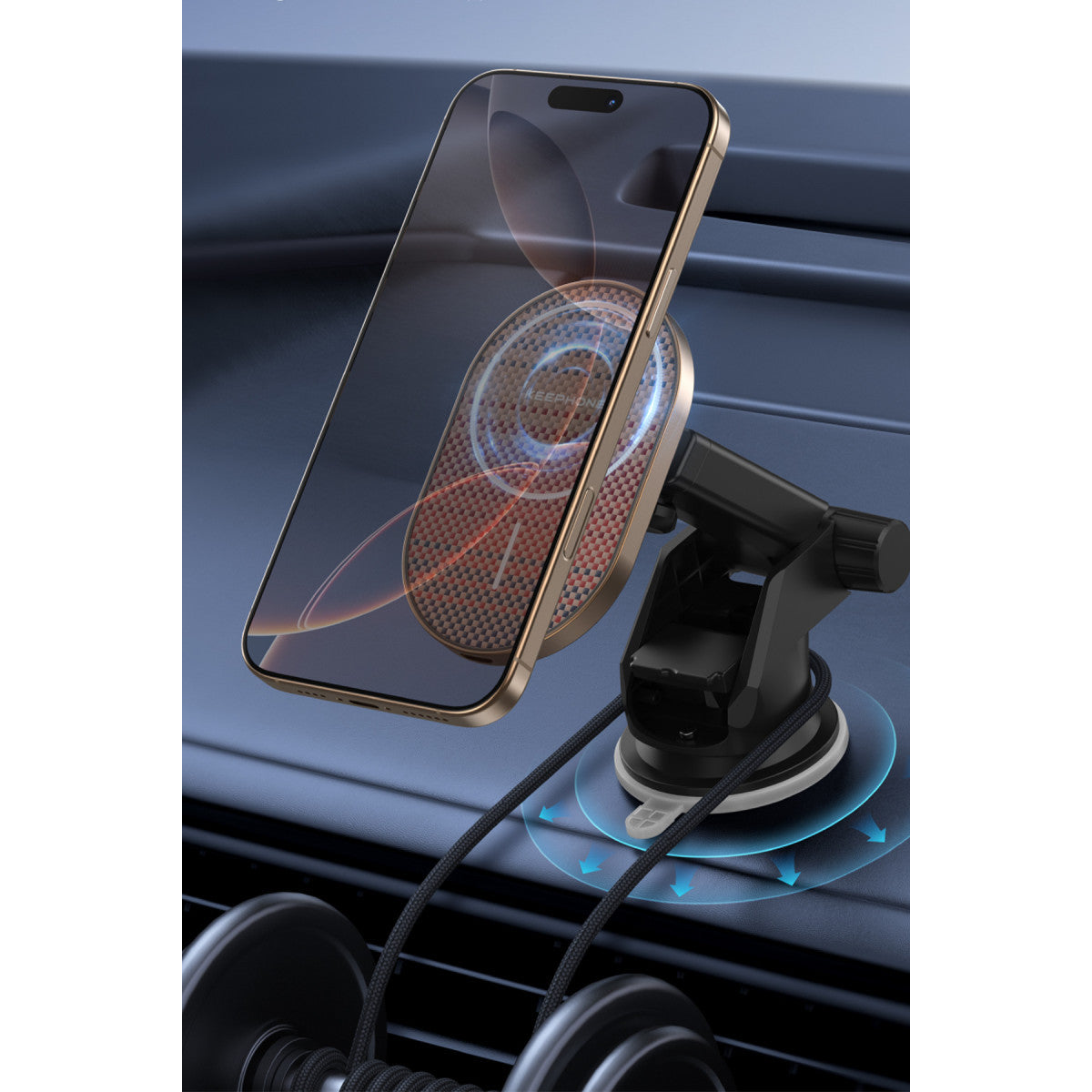 Keephone KPW-081 Kevlar Seanova 2in1 360 Derece Ayarlanabilir 15W Kablosuz Şarj Destekli Manyetik Magsafe Telefon Tutucu