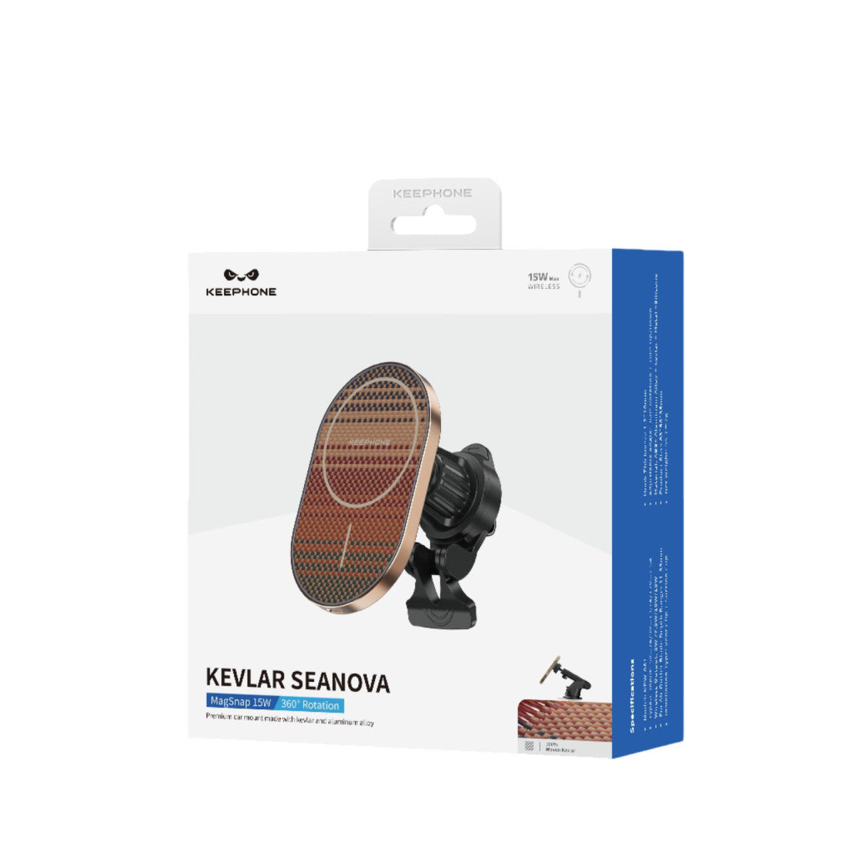 Keephone KPW-081 Kevlar Seanova 2in1 360 Derece Ayarlanabilir 15W Kablosuz Şarj Destekli Manyetik Magsafe Telefon Tutucu