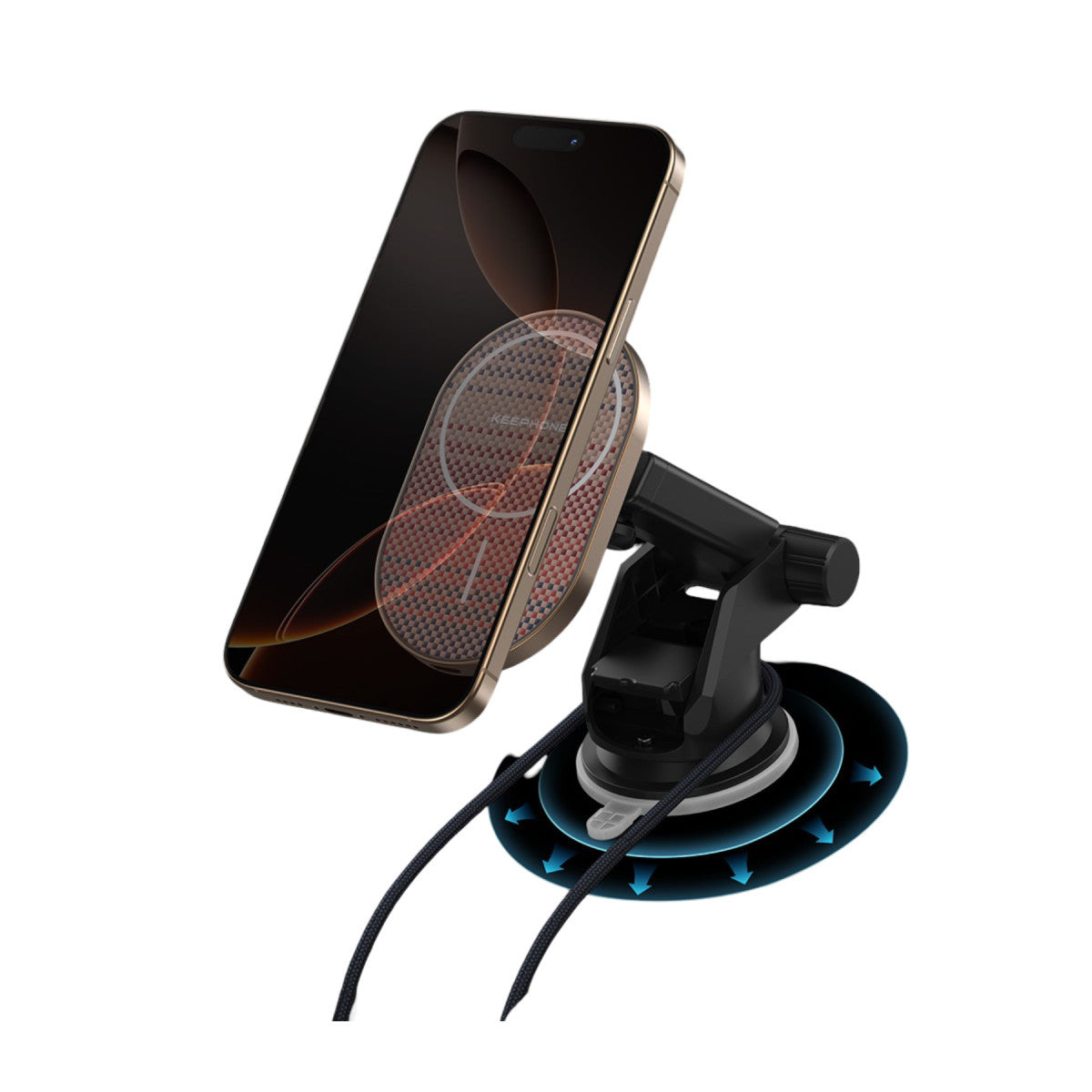 Keephone KPW-081 Kevlar Seanova 2in1 360 Derece Ayarlanabilir 15W Kablosuz Şarj Destekli Manyetik Magsafe Telefon Tutucu