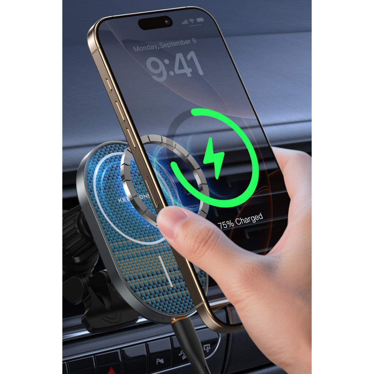 Keephone KPW-081 Kevlar Seanova 2in1 360 Derece Ayarlanabilir 15W Kablosuz Şarj Destekli Manyetik Magsafe Telefon Tutucu