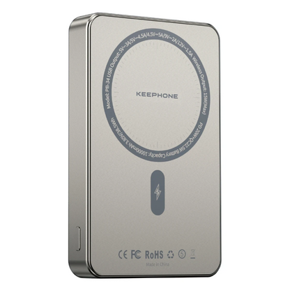 Keephone PB34 Lucci 10.000 mAh 20W Type-C 22.5W USB QC 15W Kablosuz Şarj PD Magsafe Powerbank - Titanyum
