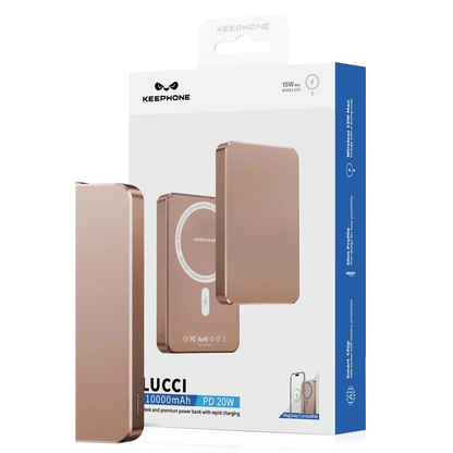 Keephone PB34 Lucci 10.000 mAh 20W Type-C 22.5W USB QC 15W Kablosuz Şarj PD Magsafe Powerbank - Titanyum