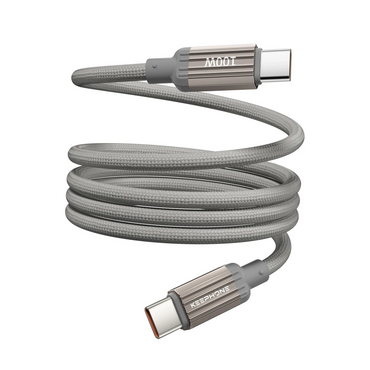 Keephone Magcoil 1M 100W Örgülü Type-C to Type-C Mıknatıslı PD Hızlı Şarj Data Kablosu - Titanyum