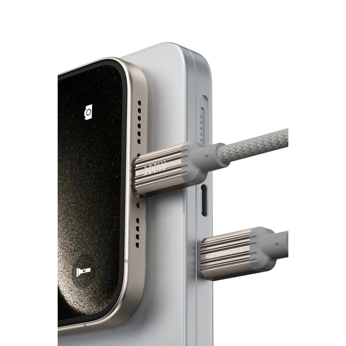 Keephone Magcoil 1M 100W Örgülü Type-C to Type-C Mıknatıslı PD Hızlı Şarj Data Kablosu - Titanyum