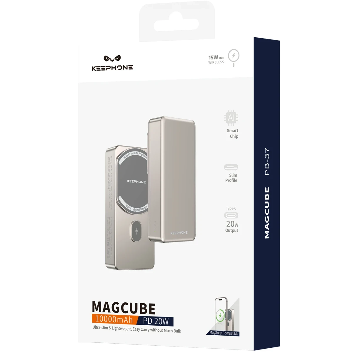Keephone PB37 MagCube 10.000 mAh Type-C 20W PD Magsafe Destekli Powerbank - Titanyum
