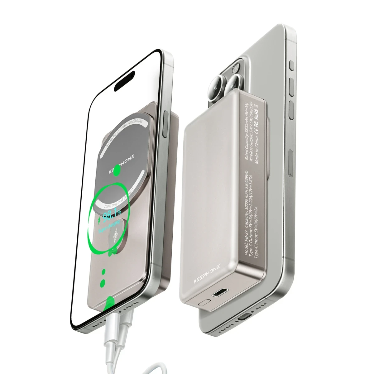 Keephone PB37 MagCube 10.000 mAh Type-C 20W PD Magsafe Destekli Powerbank - Titanyum