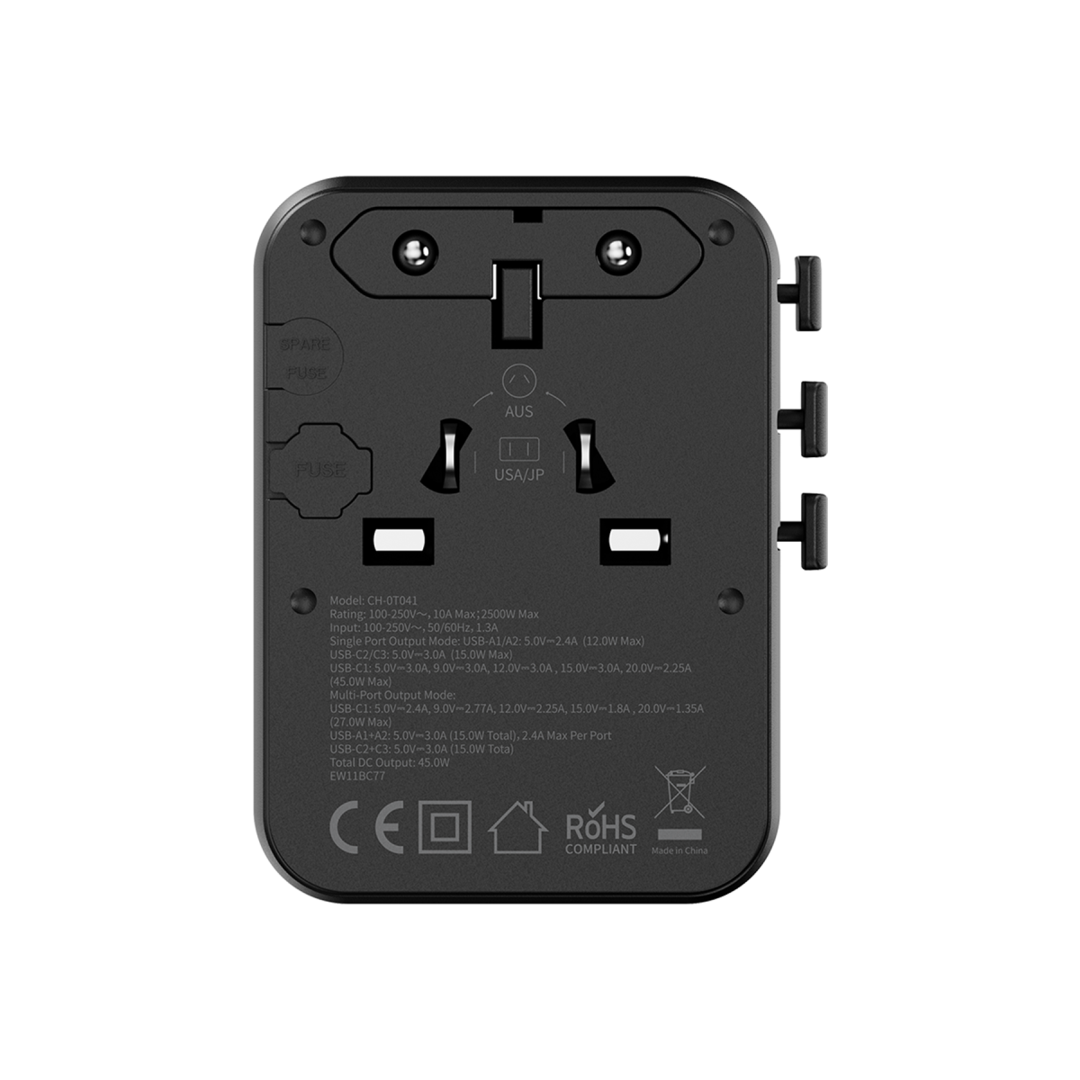 Keephone Marco 45W GaN III 6 Portlu 4 Fişli Akım Korumalı Uluslararası Şarj Aleti