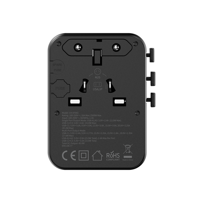 Keephone Marco 45W GaN III 6 Portlu 4 Fişli Akım Korumalı Uluslararası Şarj Aleti
