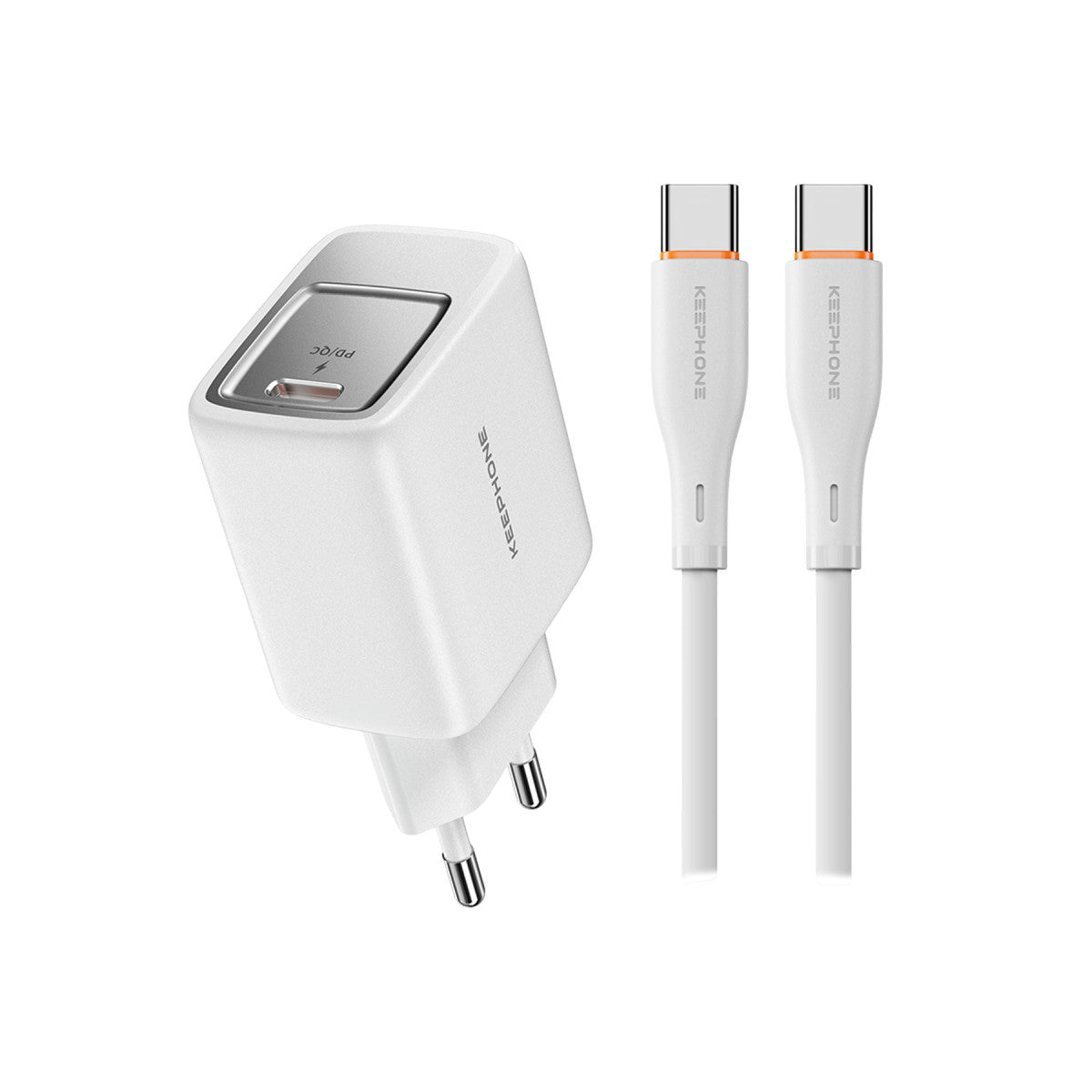 Keephone Mixeed 1 Adet 45W GaN Type-C Hızlı Şarj Adaptörü ve 60W Type-C Şarj Kablosu – Beyaz