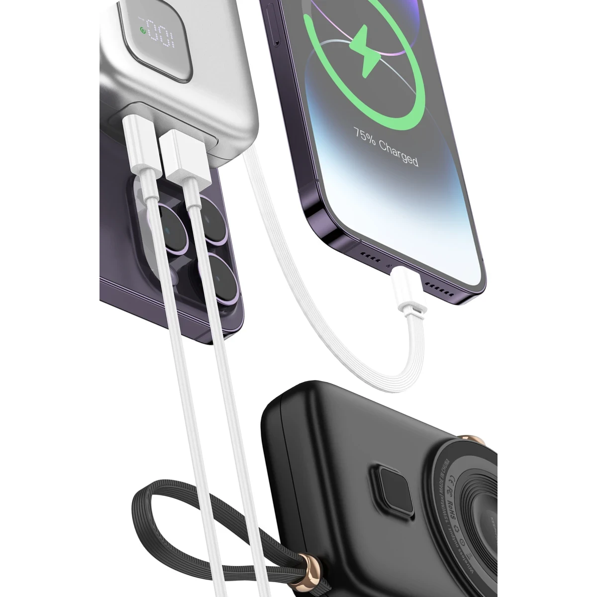 Keephone PB17 MagEasy 10.000 mAh 20W Type-C 20W Lightning 22.5W USB 15W Kablosuz Şarj PD Magsafe Powerbank - Gümüş