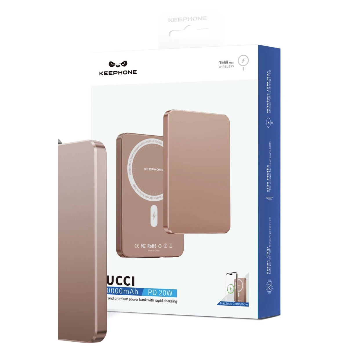 Keephone PB33 Lucci 5.000 mAh 20W Type-C 15W Kablosuz Şarj PD Magsafe Powerbank - Çöl Titanyum