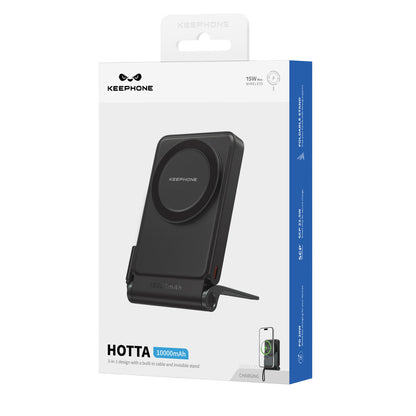 Keephone PB45 Hotta 10.000 mAh 22.5W Dahili Type-C Kablolu 15W Kablosuz Şarj Destekli Standlı PD Magsafe Powerbank