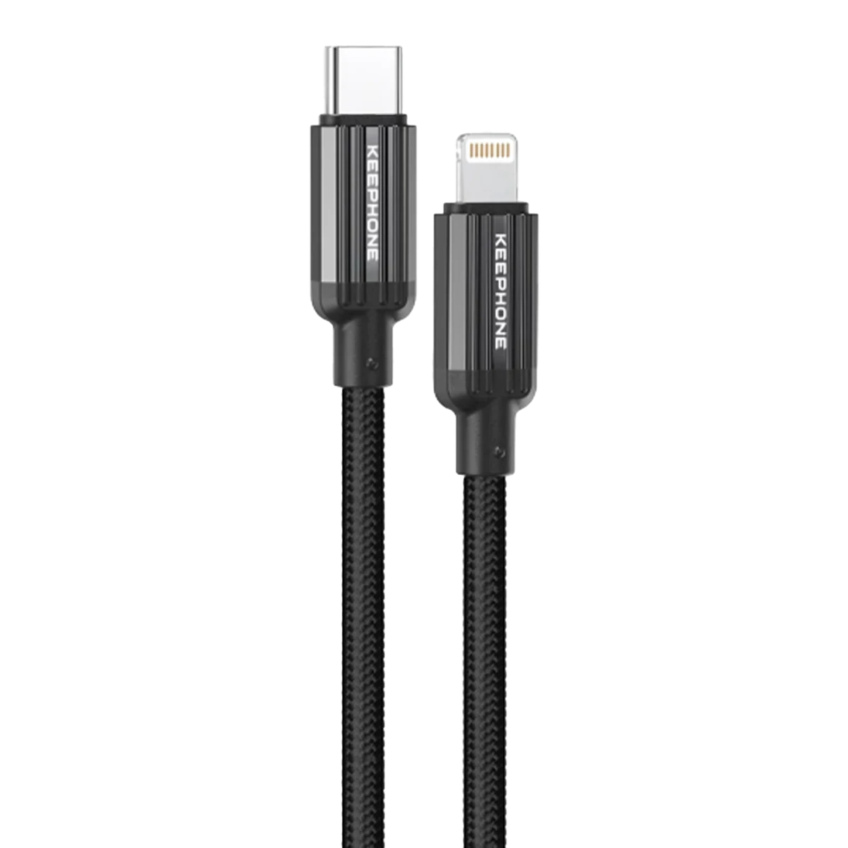 Keephone Pitta 1.2M 27W Örgülü Type-C to Lightning PD Hızlı Şarj Data Kablosu - Siyah