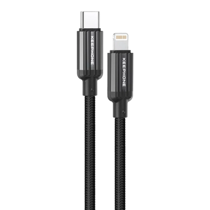Keephone Pitta 1.2M 27W Örgülü Type-C to Lightning PD Hızlı Şarj Data Kablosu - Siyah