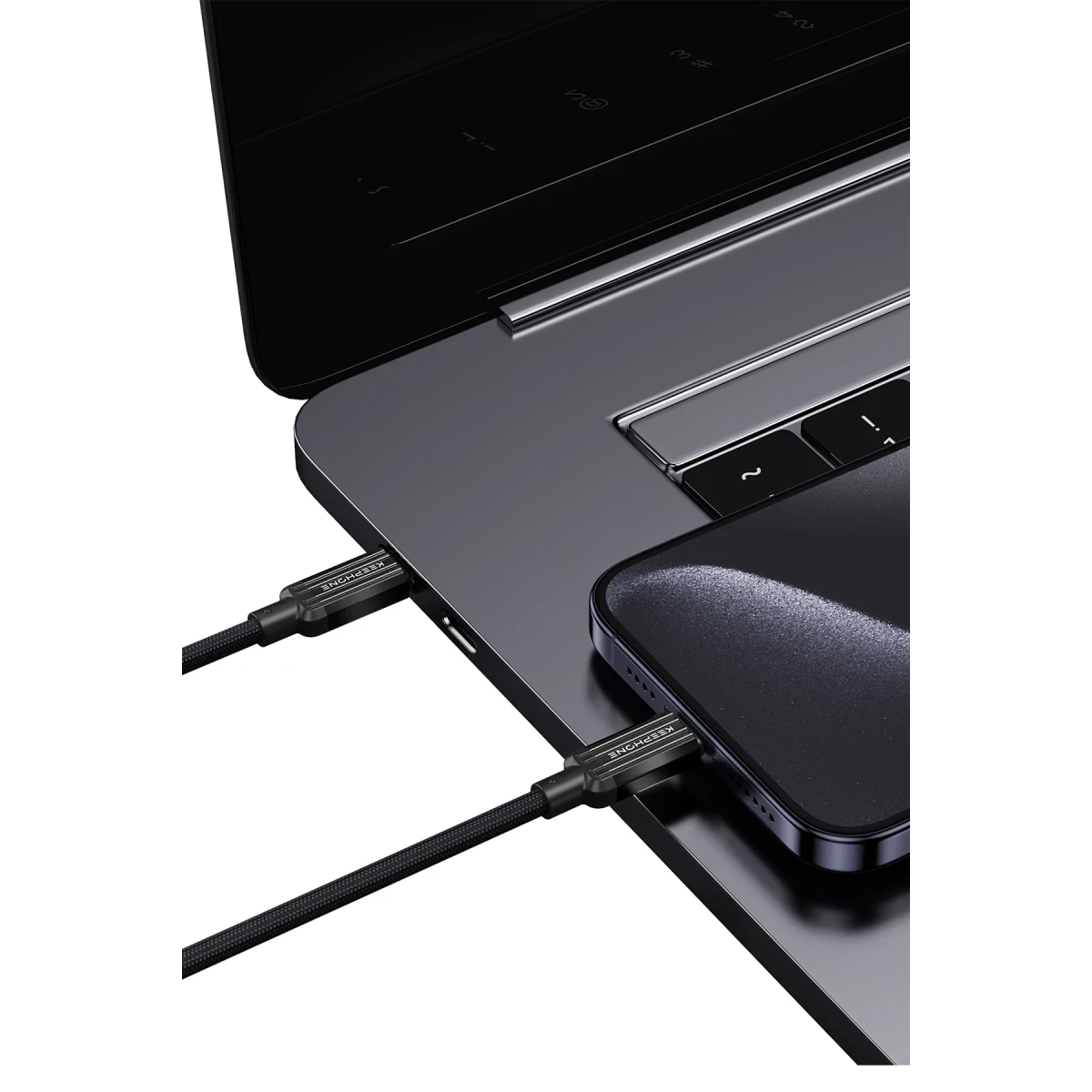 Keephone Pitta 1.2M 27W Örgülü Type-C to Lightning PD Hızlı Şarj Data Kablosu - Siyah