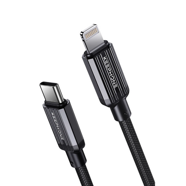 Keephone Pitta 1.2M 27W Örgülü Type-C to Lightning PD Hızlı Şarj Data Kablosu - Titanyum