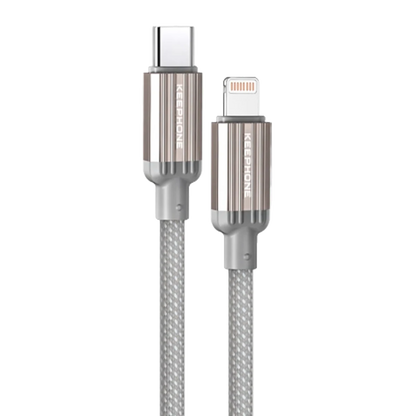 Keephone Pitta 1.2M 27W Örgülü Type-C to Lightning PD Hızlı Şarj Data Kablosu - Titanyum