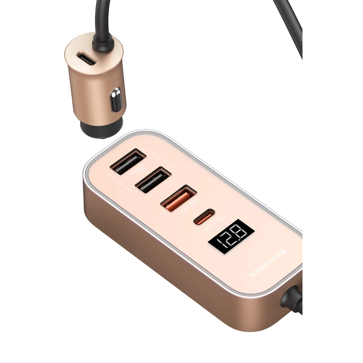 Keephone RevAmp CC14 2 Adet 17W USB 1 Adet 30W USB ve 1 Adet 30W Type-C Çıkışlı PD Hızlı Araç Şarj - Çöl Titanyum