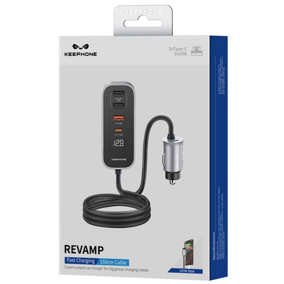 Keephone RevAmp CC14 2 Adet 17W USB 1 Adet 30W USB ve 1 Adet 30W Type-C Çıkışlı PD Hızlı Araç Şarj - Koyu Gri