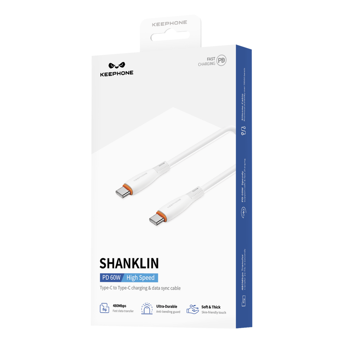Keephone Shanklin 1.2M Type-C to Type-C 480 Mbps Data ve Şarj Kablosu