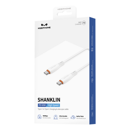 Keephone Shanklin 1.2M Type-C to Type-C 480 Mbps Data ve Şarj Kablosu