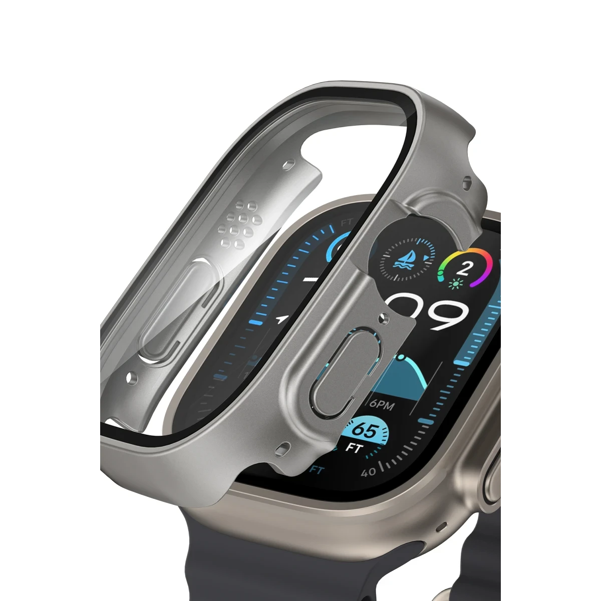 Keephone Apple Watch 46mm 360X Defense Camlı Kasa Ekran Koruyucu - Siyah
