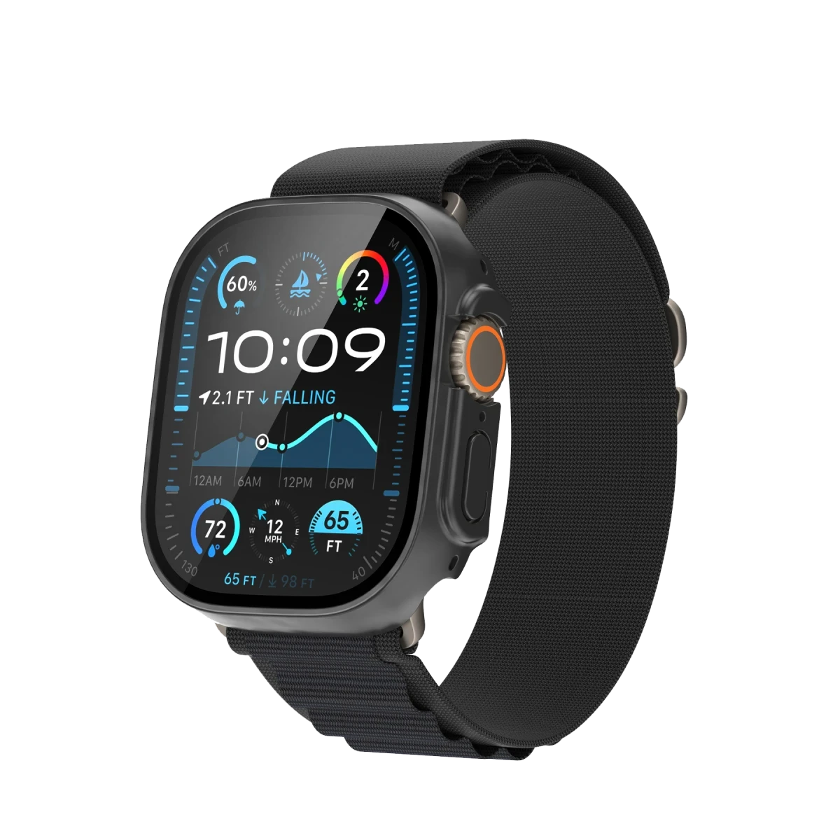 Keephone Apple Watch Ultra 49mm 360X Defense Camlı Kasa Ekran Koruyucu - Siyah