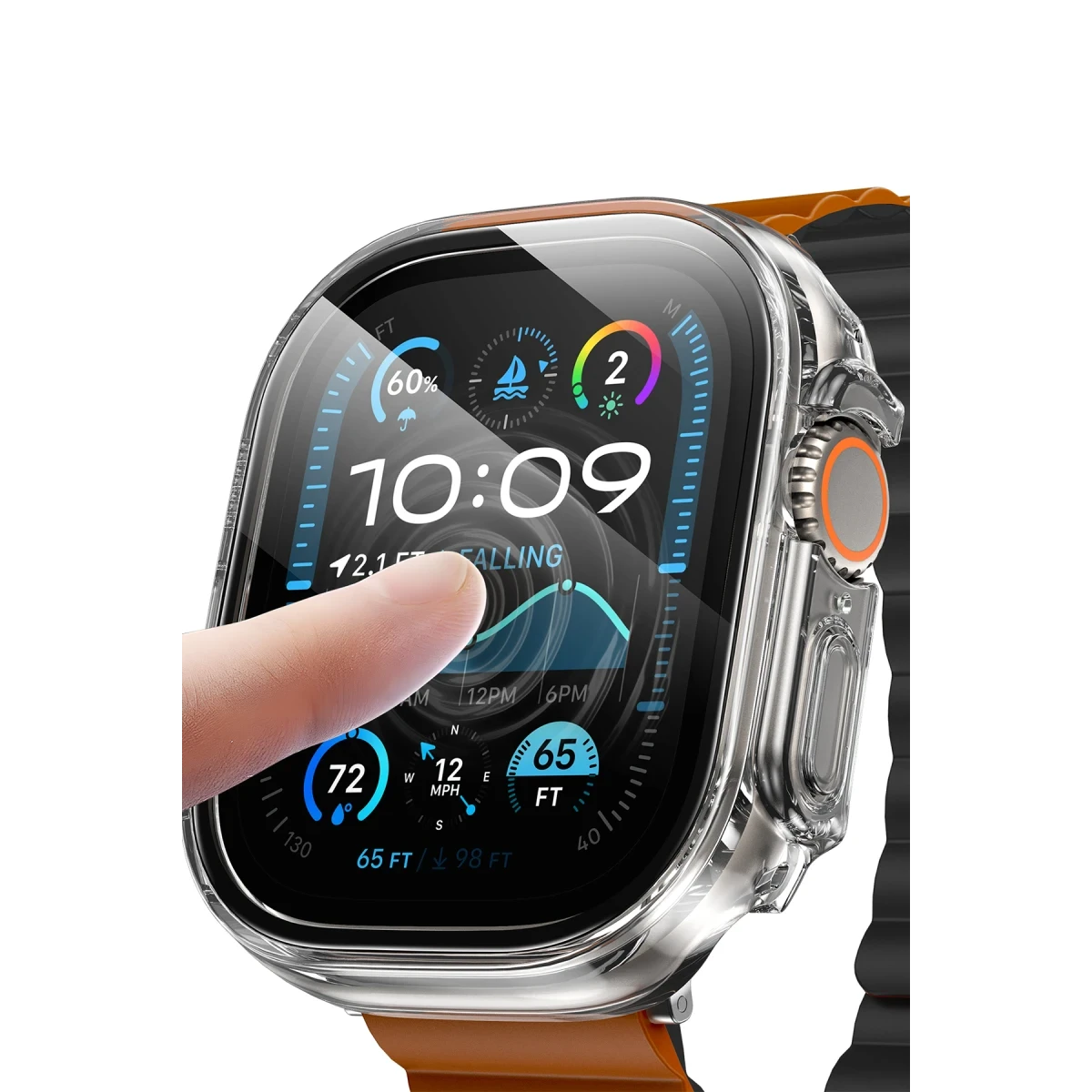 Keephone Apple Watch Ultra 49mm Air Armor Camlı Kasa Ekran Koruyucu - Şeffaf