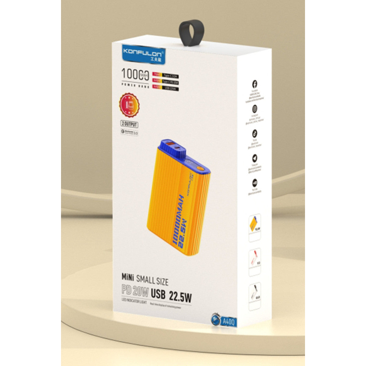 Konfulon A40Q 10.000 mAh PD 20W Mini Powerbank
