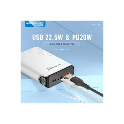 Konfulon A6Q 22.5W Usb 3.0 ve 20W Type-C Çıkışlı 10.000 mAh PD Powerbank - Siyah
