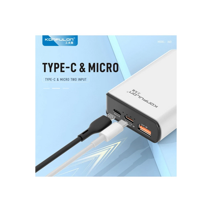 Konfulon A6Q 22.5W Usb 3.0 ve 20W Type-C Çıkışlı 10.000 mAh PD Powerbank - Siyah