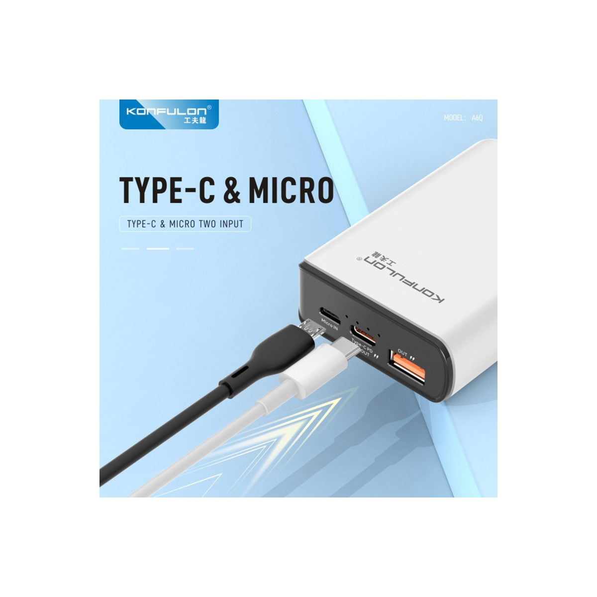 Konfulon A6Q 22.5W Usb 3.0 ve 20W Type-C Çıkışlı 10.000 mAh PD Powerbank